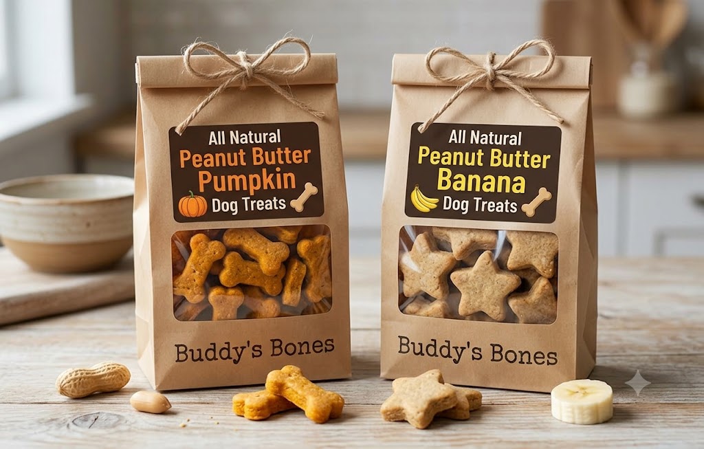 Variety Pack – Peanut Butter & Pumpkin + Peanut Butter & Banana Dog Treats (2 x 100g)