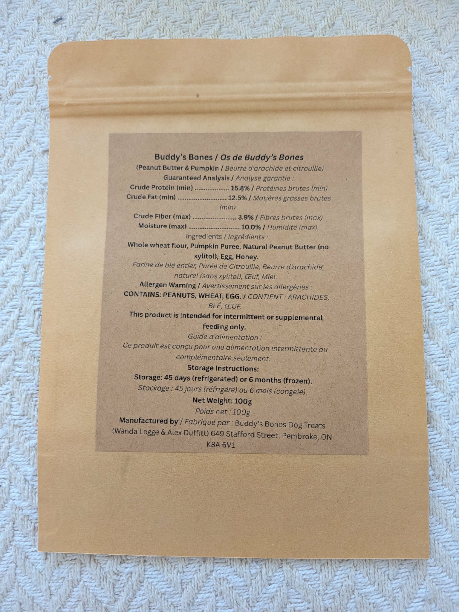 Peanut Butter & Pumpkin Dog Treats (100g)